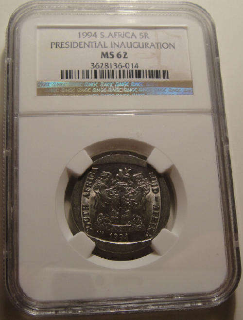 Mandela Presidential Inauguration (1994) R5 : NGC graded MS62 (2 available)