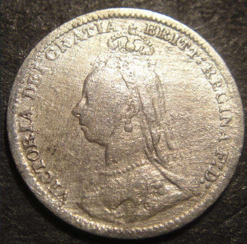 Great Britain : Queen Victoria : Silver Three Pence (3d) of 1893