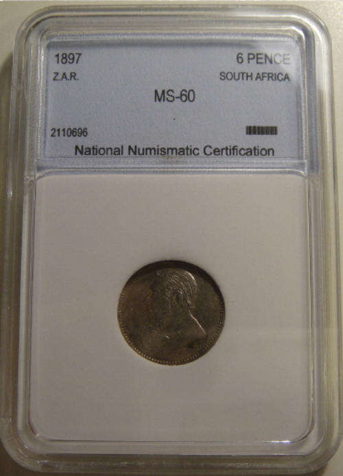 Paul Kruger Z.A.R. Sixpence (6d) 1897 : NNC Graded MS60