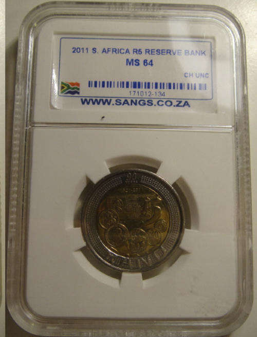 2011 SA Reserve Bank 90th Anniversary R5 : Sangs graded MS64