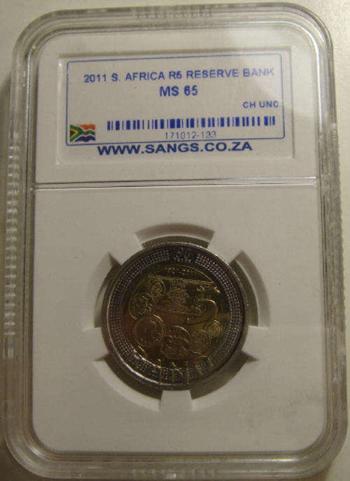 2011 SA Reserve Bank 90th Anniversary R5 : Sangs graded MS65