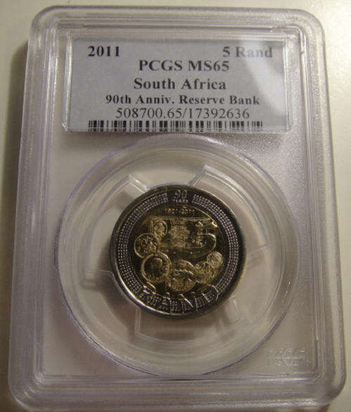 2011 SA Reserve Bank 90th Anniversary R5 : PCGS graded MS65