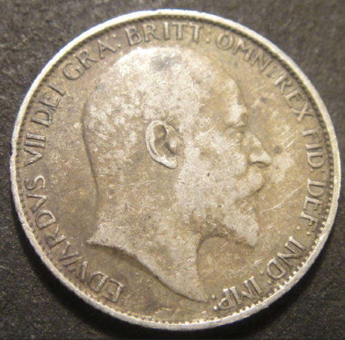 Great Britain : King Edward VII : Silver Sixpence (6d) of 1908