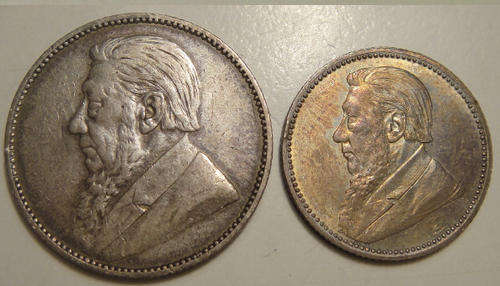 Paul Kruger Z.A.R. Shilling and Sixpence of 1897 (Extremely Fine details cleaned)
