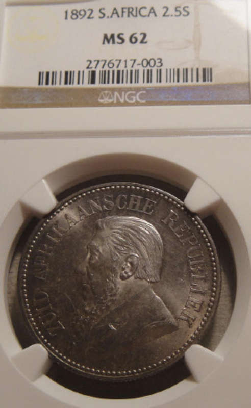 1892 ZAR Half-Crown (2/6-) : MINT STATE (Uncirculated) : NGC GRADED MS62