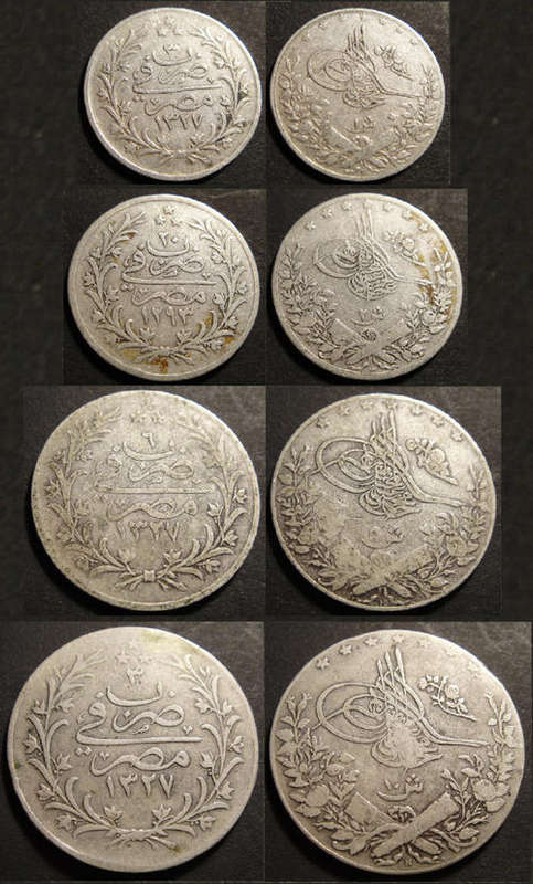 WORLD SILVER : Egypt : Type set of Qirsh Coins of Abdul Hamid II