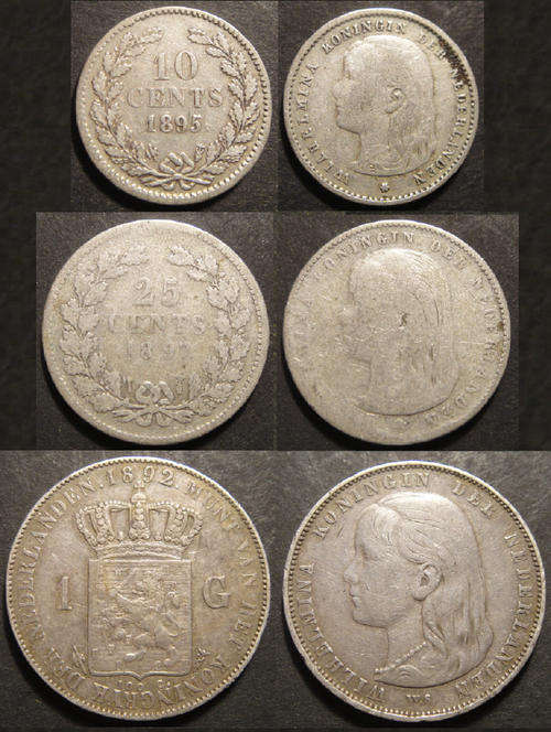 WORLD SILVER : Netherlands : Queen Wilhelmina : First Series (Child Face)