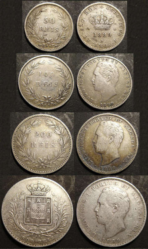 WORLD SILVER : Portugal : King Luis I (1838-1889) : 50 Reis up to 500 Reis