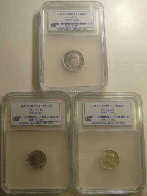 1944 & 1945 Tickeys (both XF details) and 1942 Sixpence (VF details)