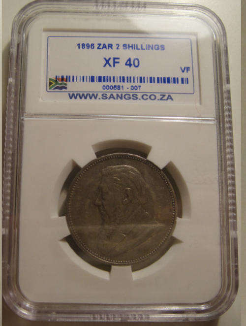 1896 Paul Kruger ZAR Two-Shilling (2/-) graded Extremely Fine (XF40)