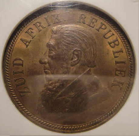 1892 Z.A.R. Paul Kruger Penny : NGC Graded MS 64 RB
