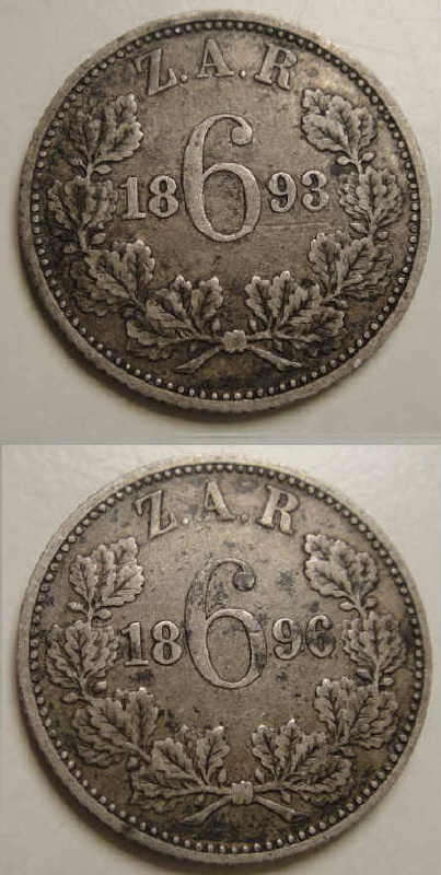Two Paul Kruger ZAR Sixpences (1893 & 1896)