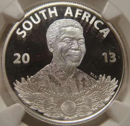 RSA Silver Protea R1 of 2013 : Nelson Mandela MOHEKEZWENI : NGC Graded PF70 Ultra Cameo