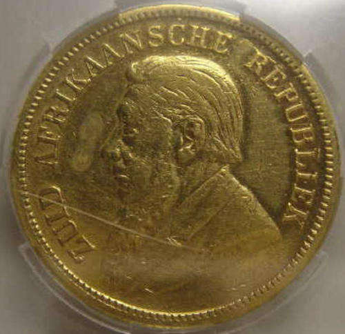 RARE : 1893 Paul Kruger Z.A.R. GOLD Half-Pond : Sangs graded VF35