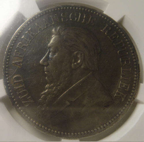 1892 Crown (5/-) (Single Shaft): Paul Kruger ZAR : Sangs graded AU 53