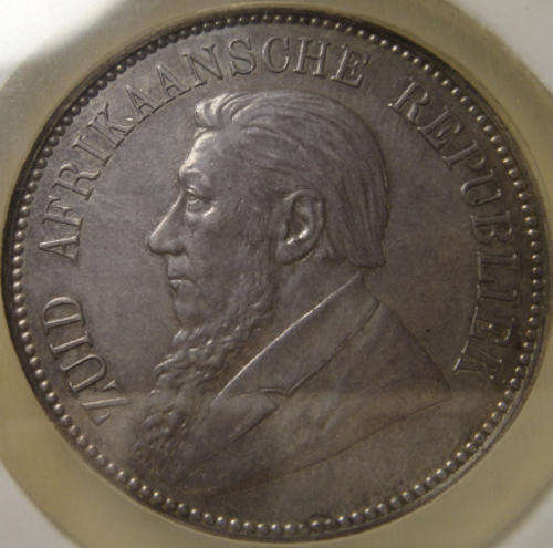 1892 Crown (5/-) (Double Shaft): Paul Kruger ZAR : Sangs graded AU details