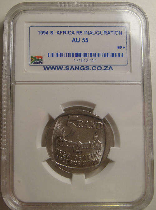 1994 Nelson Mandela Inauguration R5 : Sangs graded AU55