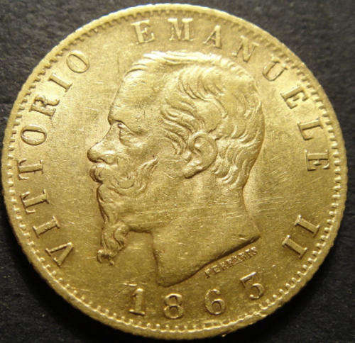 Italy : Victor Emmanuel II :  Gold 20 Lira of 1863