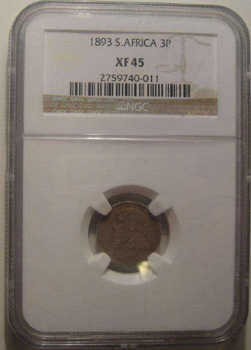 1893 Tickey (3d) Paul Kruger ZAR : NGC Graded XF45
