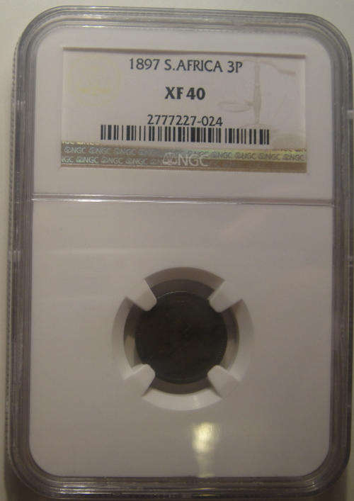 1897 Tickey (3d) Paul Kruger ZAR : NGC Graded XF40
