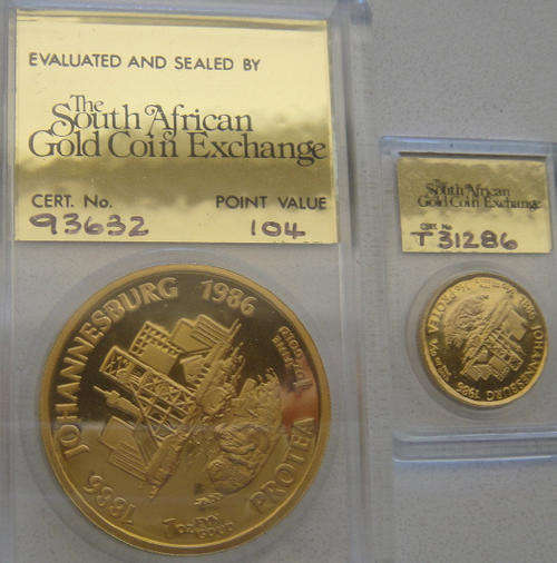 One Ounce (1 Oz) & One Tenth (1/10 Oz) GOLD Protea Proof Set : Johannesburg 1886-1986