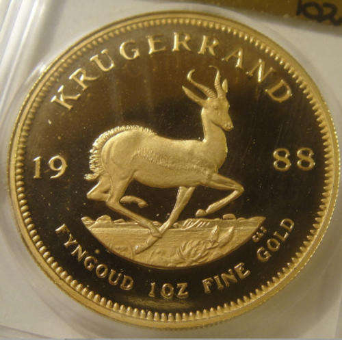 Gold Proof ONE OUNCE (1 Oz) Krugerrand : Certified by the SAGCE : 1988 (5 available)