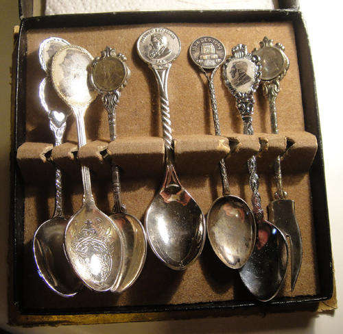 Old Teaspoon set with various Paul Kruger Tea Spoons