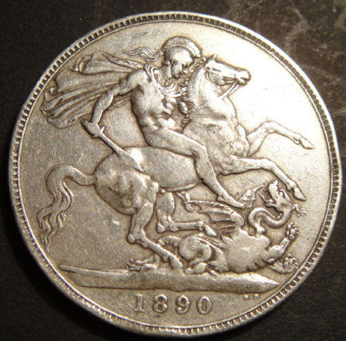 Great Britain : Sterling SILVER CROWN (5/-) : Victoria (Jubilee Head) dated 1890