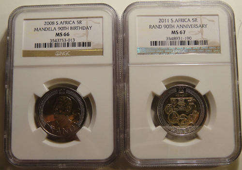 Set of two NGC Graded Coins : 2008 Mandela 90 Birthday (MS66) & 2011 SA Mint 90 Birthday (MS67)