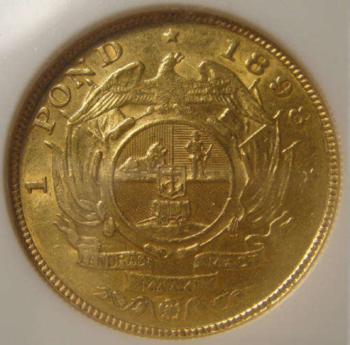 1898 GOLD Pond : Paul Kruger ZAR : NGC Graded AU58
