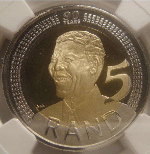 NGC Graded : 2008 Nelson Mandela 90 th Birthday R5 : PROOF 69 ULTRA CAMEO