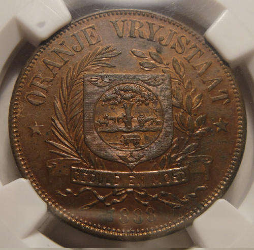 Orange Free State Pattern Penny of 1888 : NGC graded Proof 61 RB