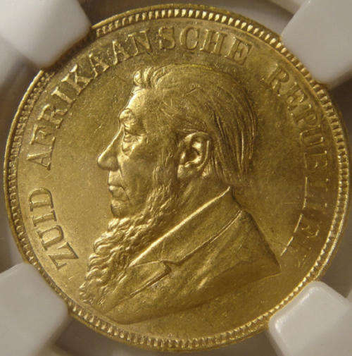 1898 GOLD POND: Paul Kruger Z.A.R. : NGC graded AU58