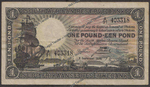 Union of South Africa : One Pound:  J Postmus: 2 September 1939