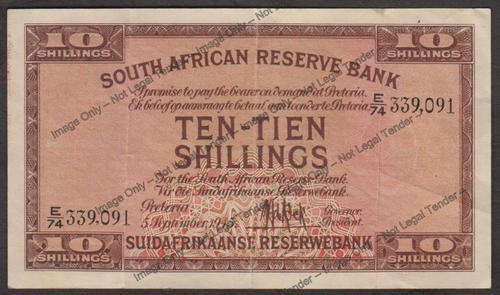 Union of South Africa : Ten Shillings : MH De Kock : 5 September 1945 (E74)