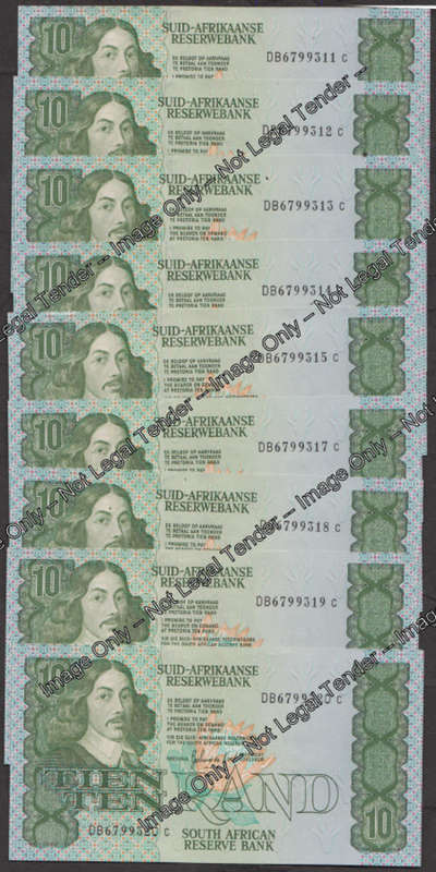 Republic of South Africa : Gerhard de Kock : Ten Rand Notes in Serial Number order