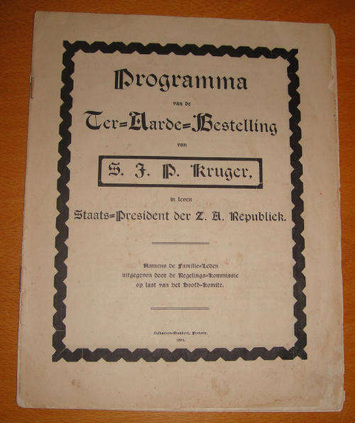 Programma van de ter-aarde-bestelling van S.J.P. Kruger (Funeral Programme of President Kruger 1904)