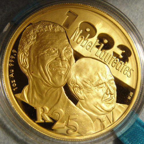 2007 Mandela & De Klerk R25 24ct GOLD (One Ounce) Protea