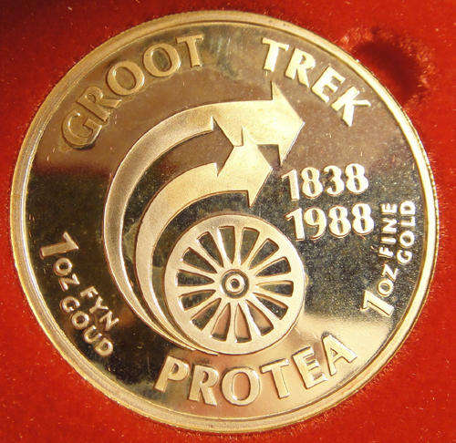 1988 GOLD One Ounce (1 OZ) Proof Protea: The Great Trek (1838-1988)