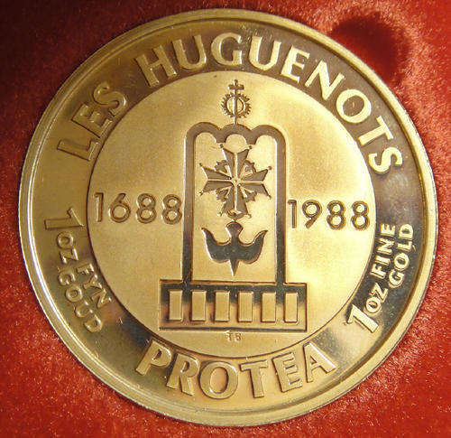 1988 GOLD One Ounce (1 OZ) Proof Protea: The Huguenots 1688--1988