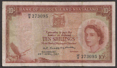 Rhodesia & Nyasaland: Salisbury : Ten Shillings : 29 April 1957