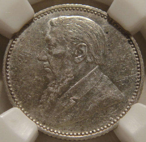 1897 Sixpence (6d) : Paul Kruger ZAR : NGC Graded AU55