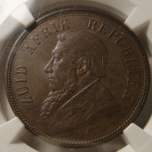 1898 Paul Kruger ZAR Penny : NGC Graded MS63 BN (Mint State)