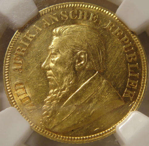 1892 GOLD Pond (Double Shaft) : Paul Kruger ZAR (NGC Graded AU58)