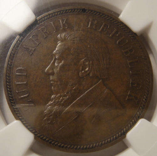 1893 Penny : Paul Kruger ZAR (NGC Graded MS62 BN)