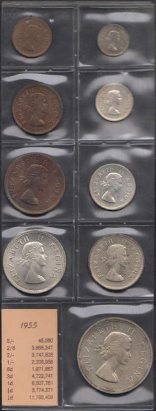 1955 Coin Set : 100% Complete up to the Silver Crown