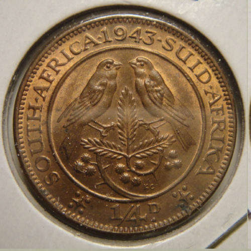 1943 Farthing (Quarter Penny) : Union of South Africa : MINT STATE