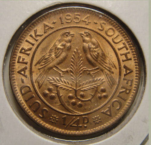 1954 Farthing (Quarter Penny) : Union of South Africa : MINT STATE