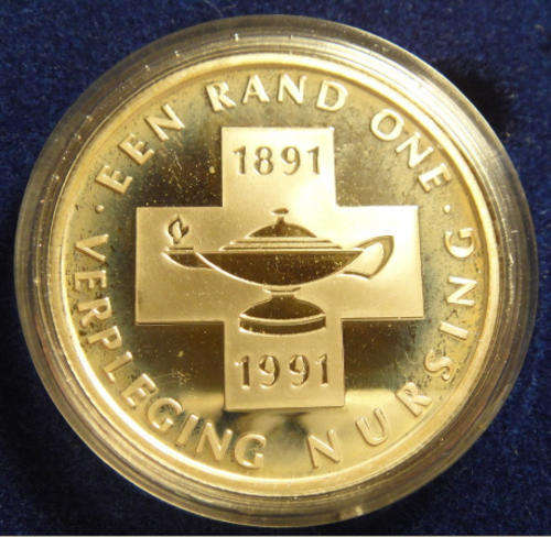 1991 SILVER Proof R1 Protea: Centenary of Nursing in South Africa (1891-1991)