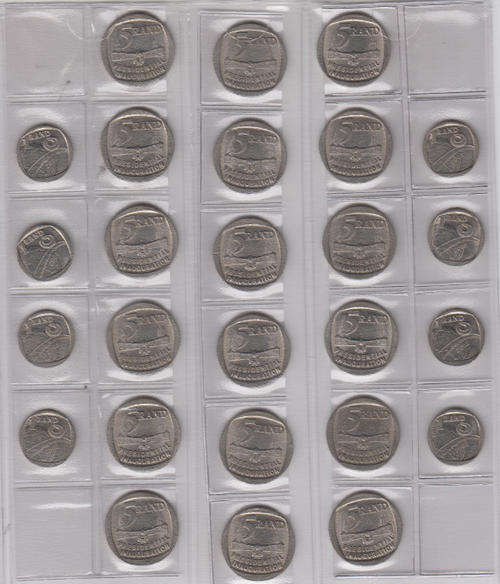 18 x 1994 Nelson Mandela Inauguration R5 coins & 8 x 2002 Johannesburg World Summit R1 coins